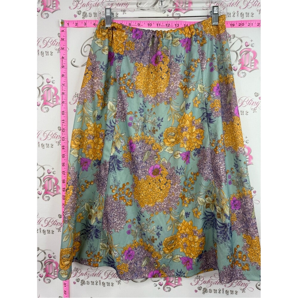 Skirt midi Women’s Floral Midi Skirt with Mustard & Purple Accents